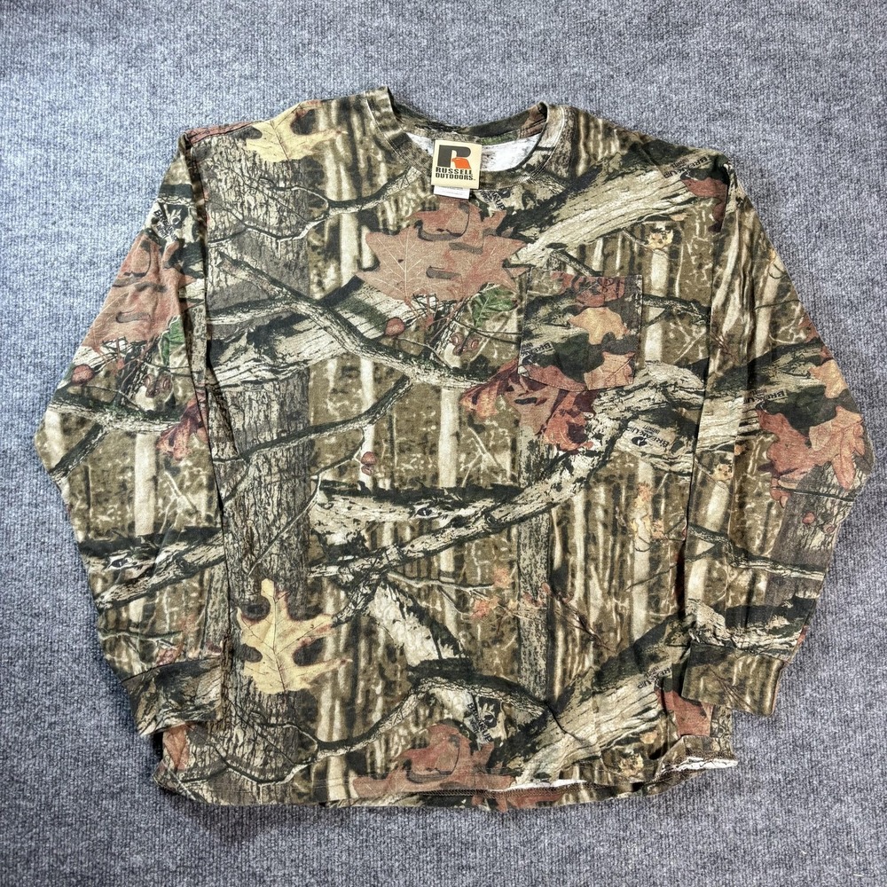 Russell Outdoors Shirt Mens XL Brown Camo‎ Long Sleeve Hunting Tee Outdoor Top